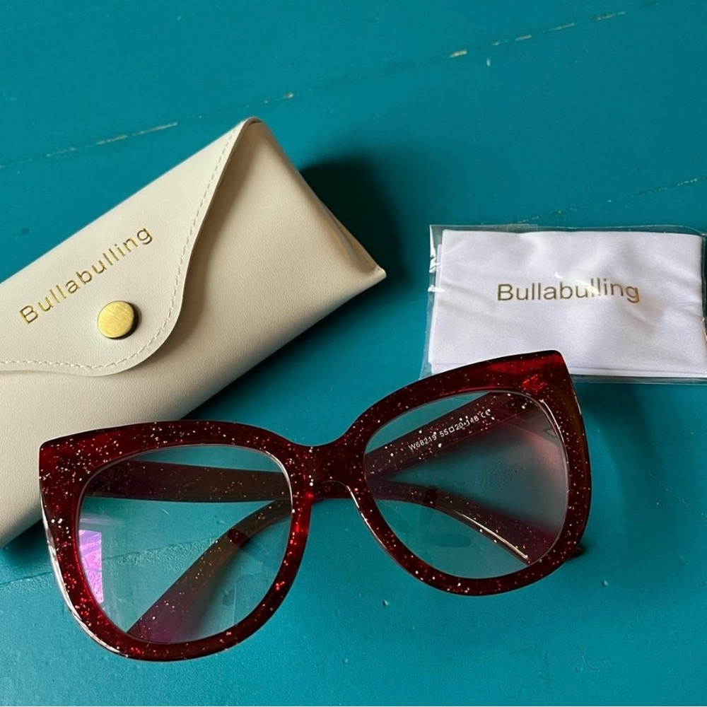 NEW! OVERSIZE RED SPARKLY CAT EYE READING GLASSES +1.25 | BULLABULLING